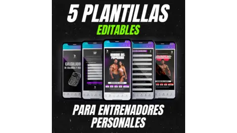 cupón de descuento Kit de 5 Plantillas 100% editables para ENTRENADORES PERSONALES